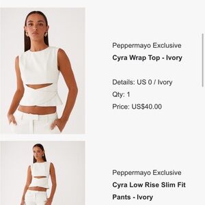 Set!!! Peppermayo Cyra Wrap Crop Top - White and pants set